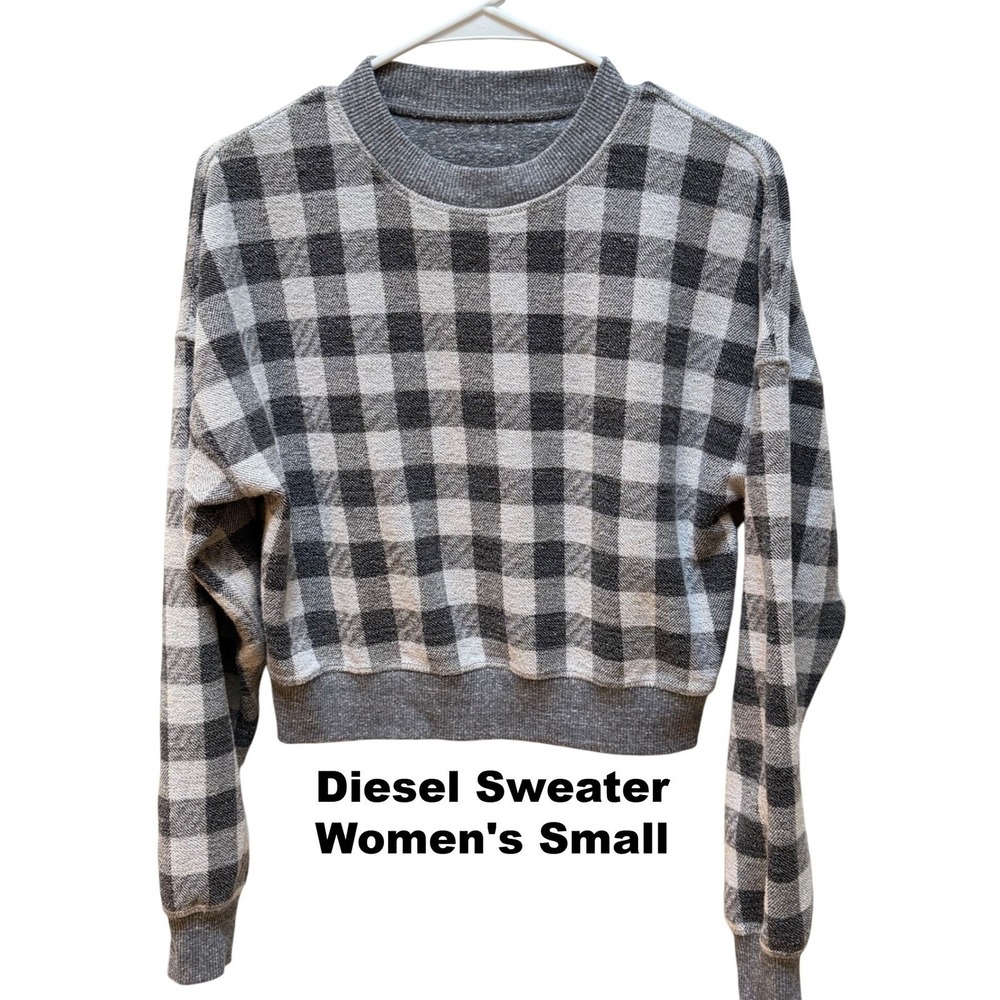 Diesel Womens Grey Black Gingham Buffalo Check Cropped Sweatshirt Small